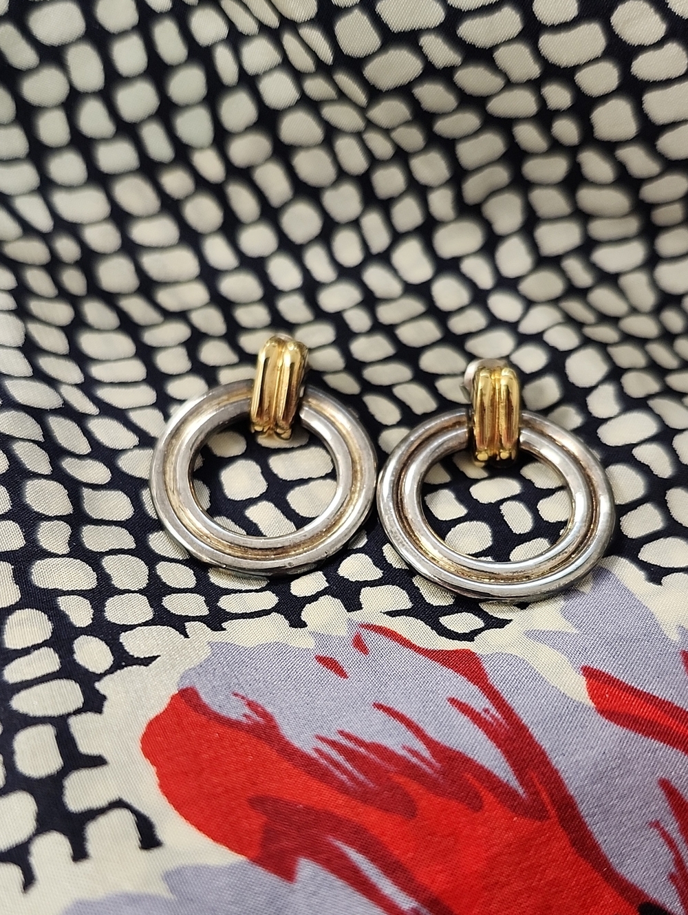 Vintage 1980s Signed Napier Two-Tone Door Knocker Pierced Earrings